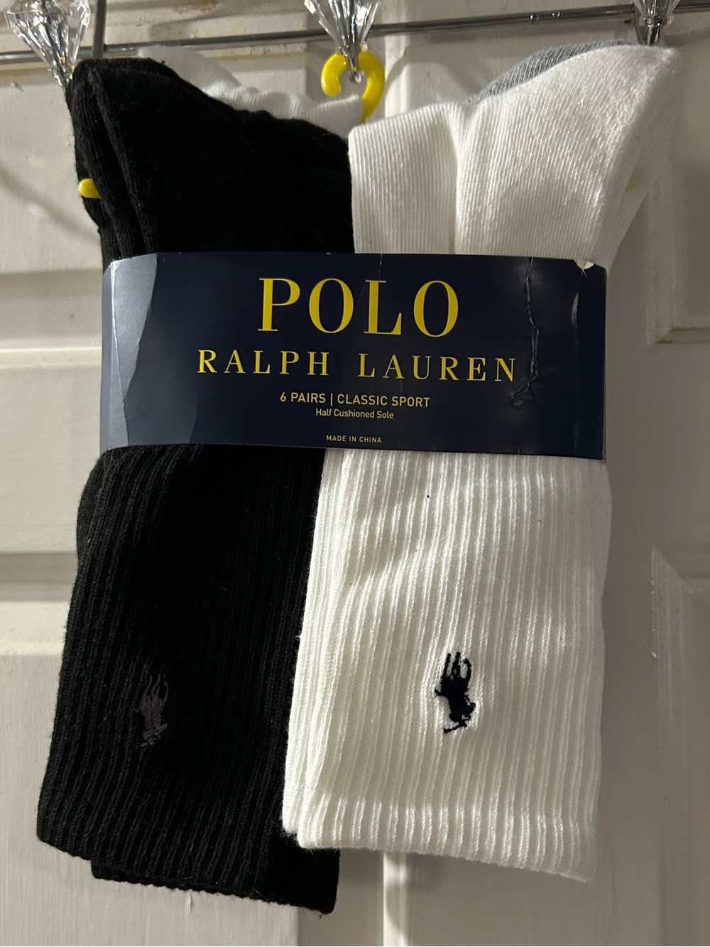 Polo by Ralph Lauren Black & White Crew Socks 6-Pack - Ribbed Sport